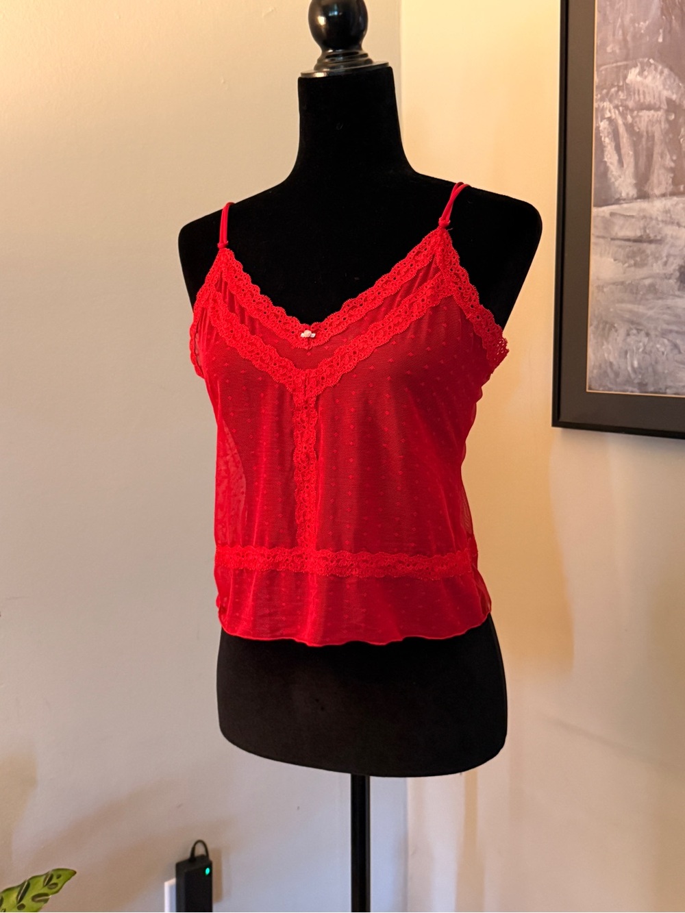 Gap Red Lace Trim V-Neck Camisole Top